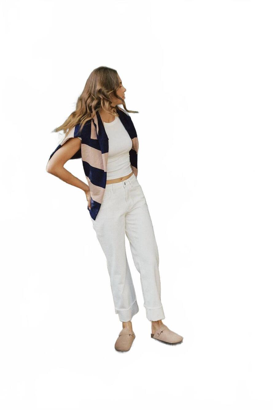 NEW VERVET BY FLYING MONKEY women's high rise cuff ankle jeans in optic white